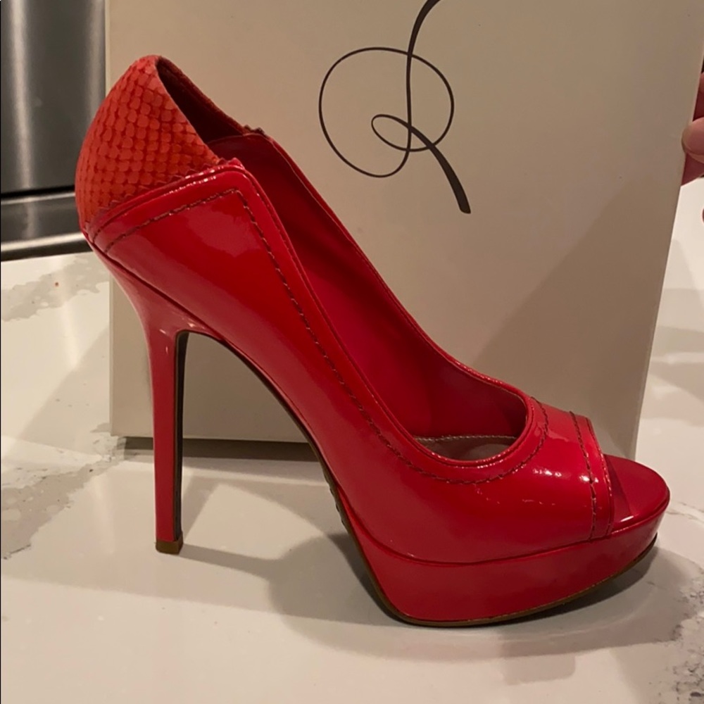Rachel Roy red platform peep toe sandals